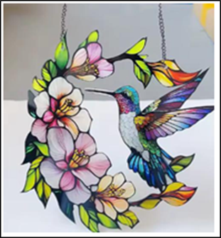 Acrylic Suncatcher - Hummingbird & Flowers